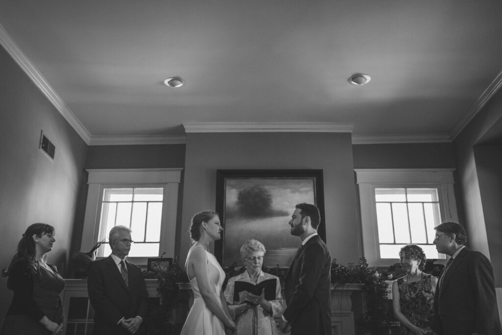 black and white portrait of elopement ceremony in Midtown, Memphis TN.