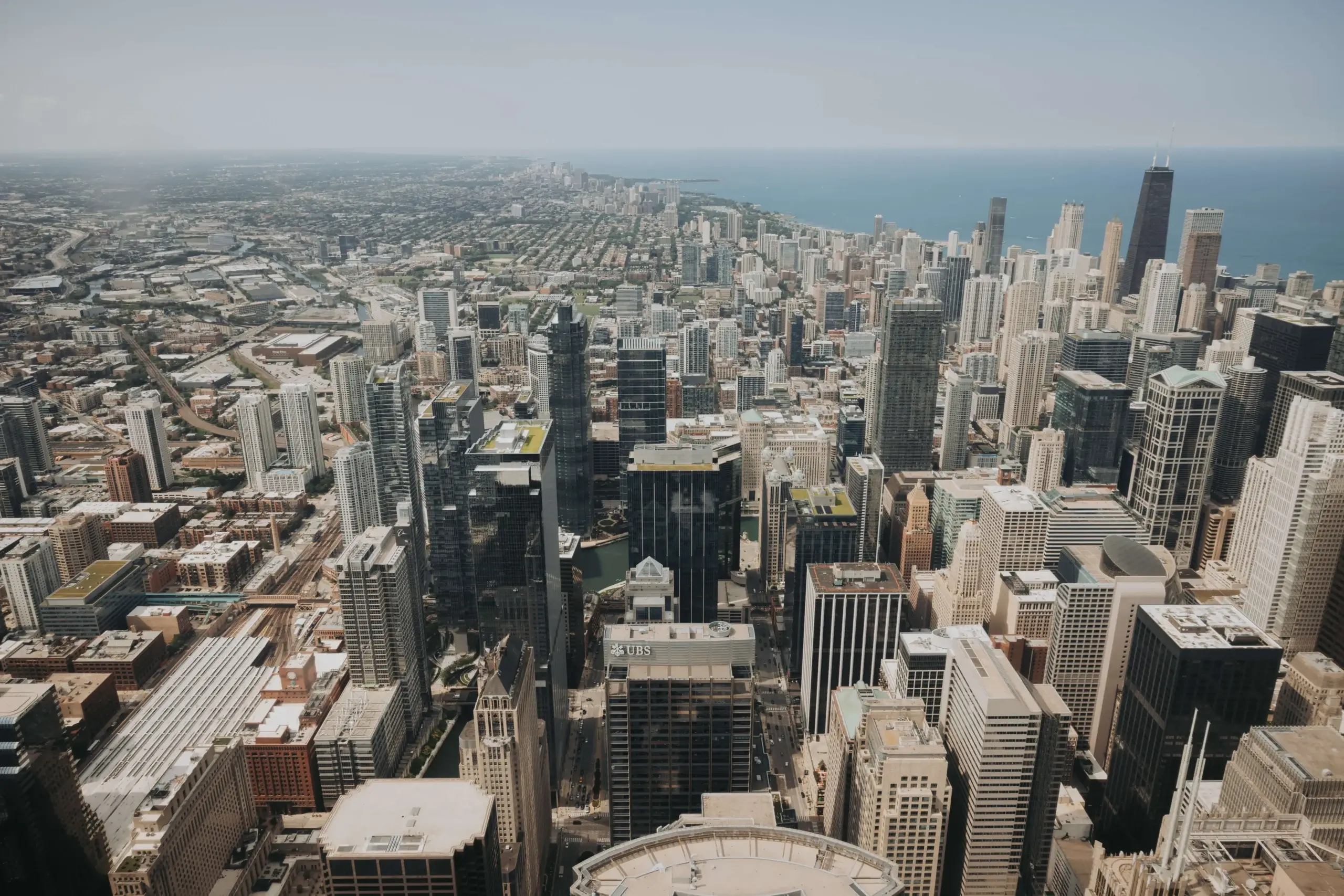view of the city of Chicago from the 67th floor of the Willis Tower