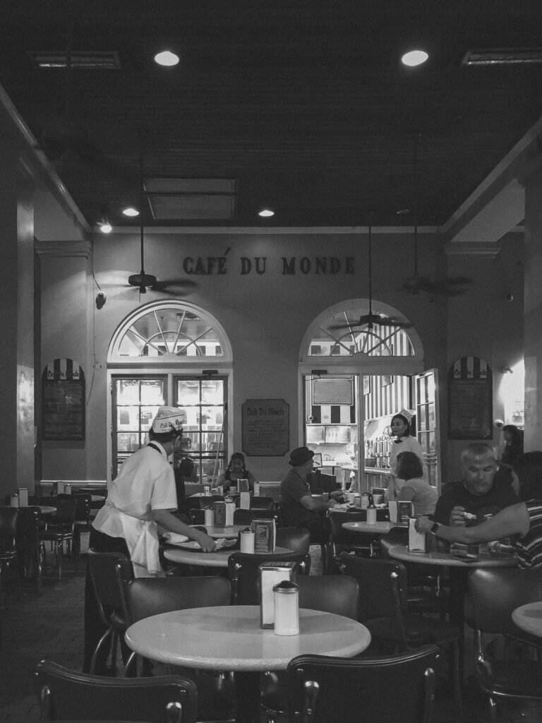 Cafe DuMonde early in the morning in New Orleans.