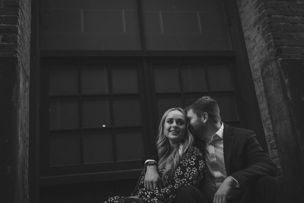 Engagement photo taken in a downtown Memphis alley, by Wandering Creative