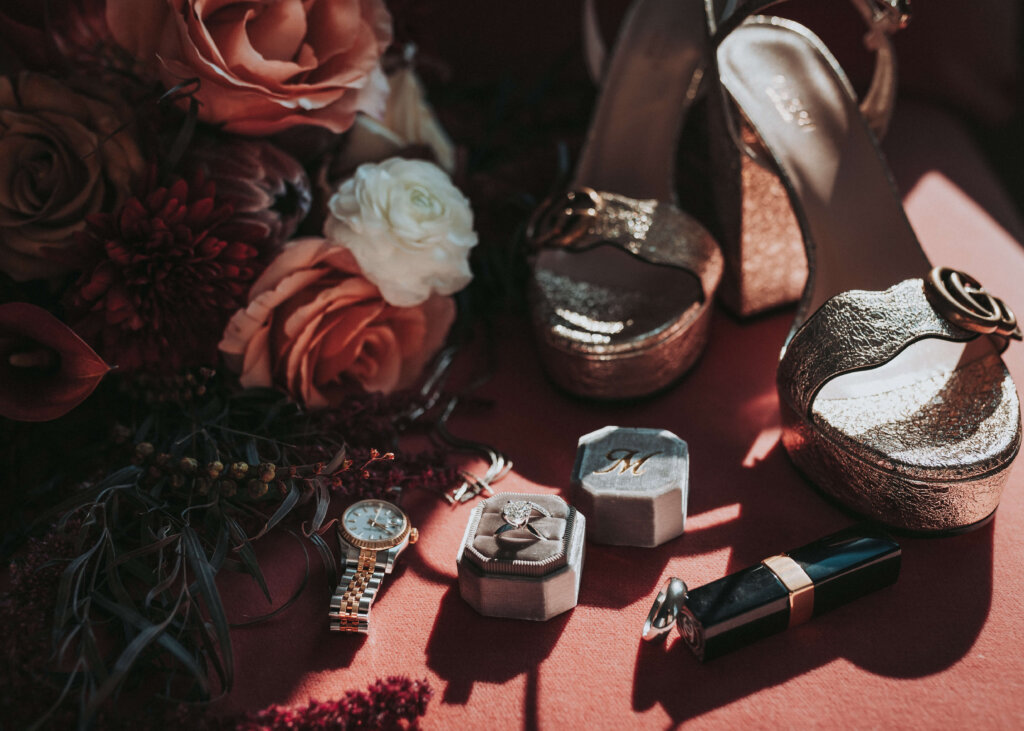 bouquet and gucci heels before the wedding. shot by wandering creative, bouquet by the mane wildling