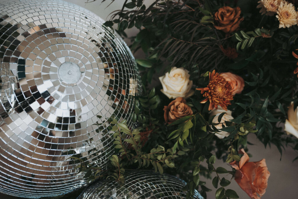 florals and disco balls for a surprise elopement