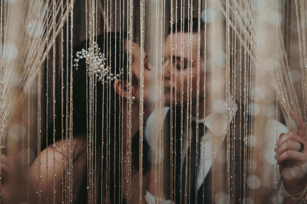 Disco and glitter elopement portrait, shot by wandering creative