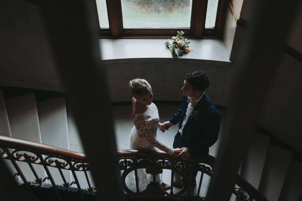 elopement portrait on the stairs of the courthouse.