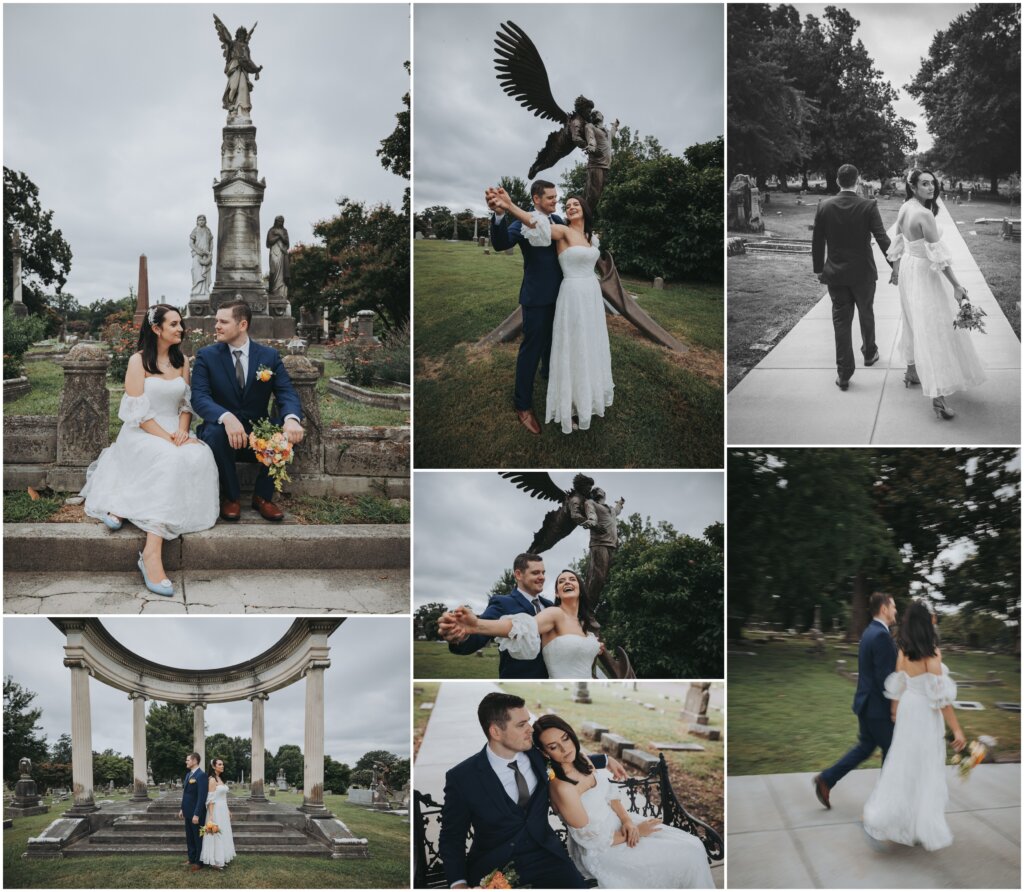 Whimsical and haunting elopement portraits at Elmwood Cemetery in Memphis, TN.