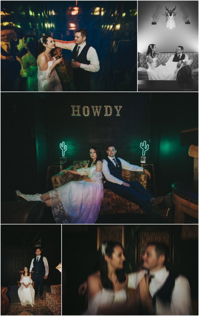 Dramatic and themed elopement portraits at The Lucky Cowboy in downtown Memphis, TN.