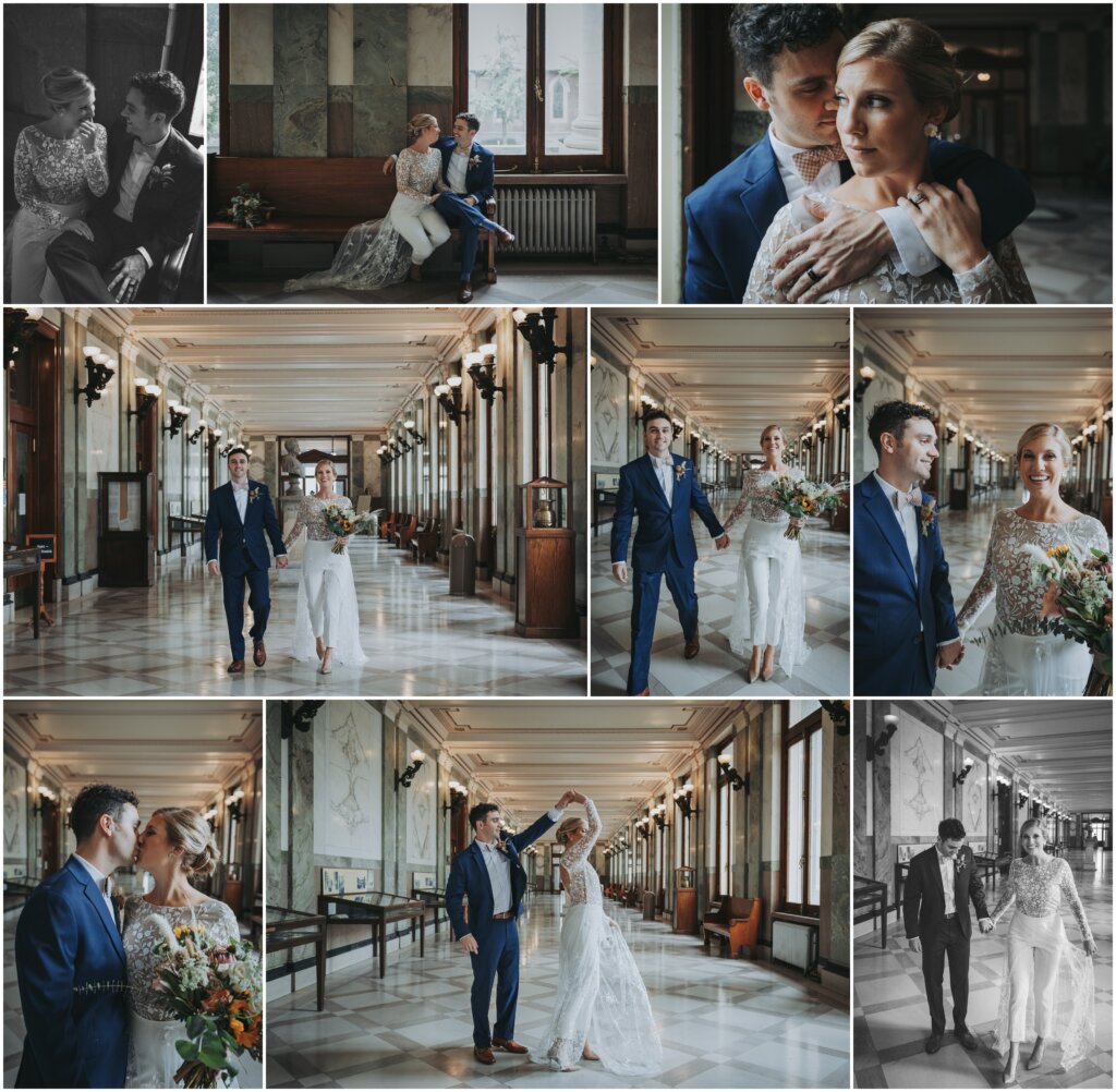Wedding portraits in the grand marble hall of the Shelby County Courthouse.