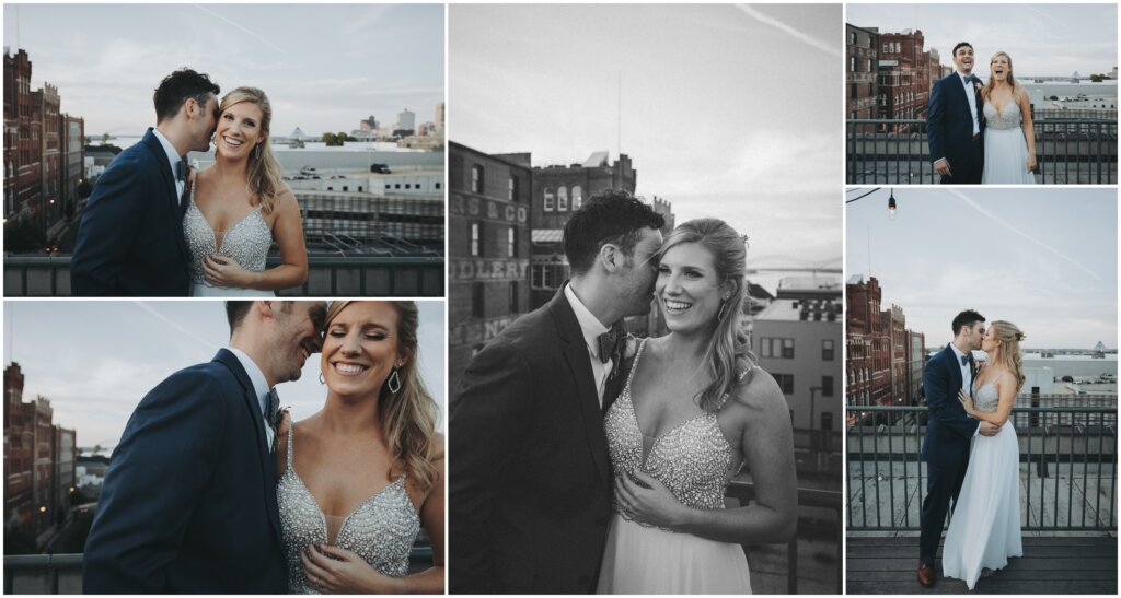 Wedding portraits on the rooftop of the Emerge Building, overlooking downtown Memphis.