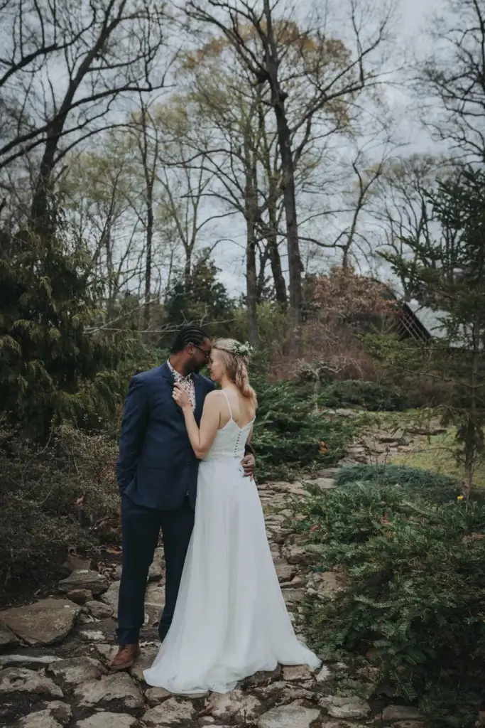An intimate portrait of newlyweds at the Memphis Botanic Garden.